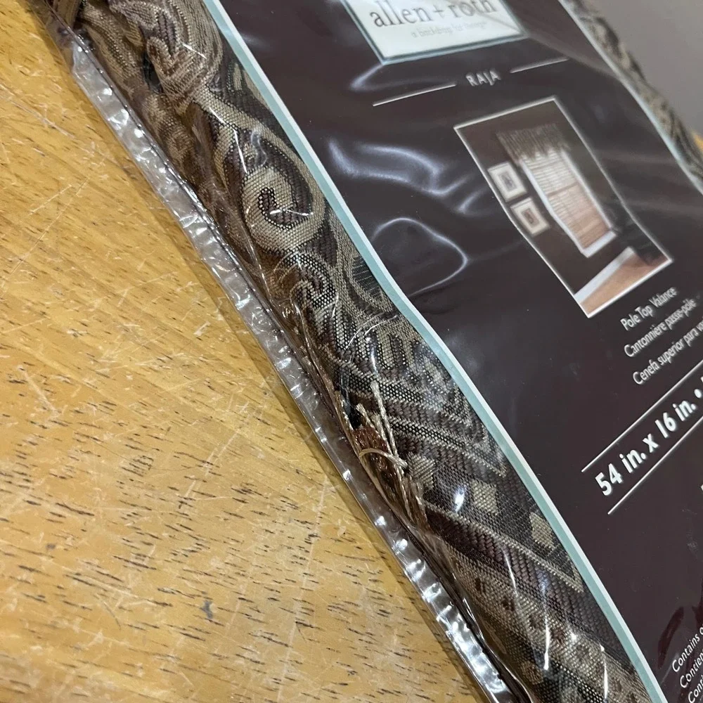 Allen + Roth Raja‎ Mocha Pole Top Valance 54x16 Fringed Damask Window Treatment